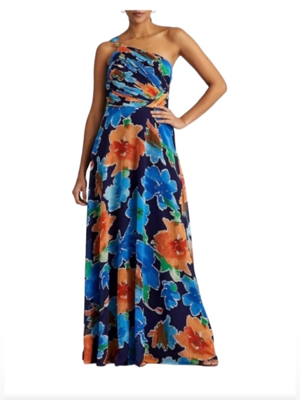 Polo by Ralph Lauren One-Shoulder Navy Floral Maxi Dress